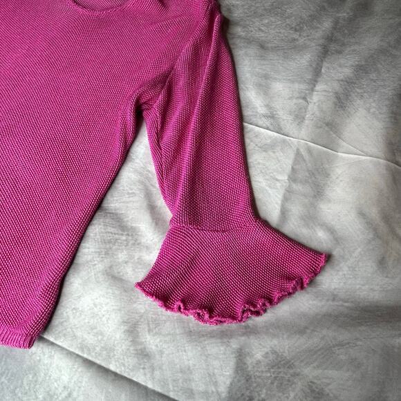 VTG Sarah Arizona Top Blouse Women M 3/4 Flare Sleeve Knit Bright Pink y2K - Picture 7 of 9
